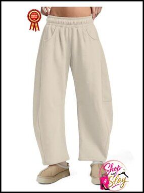Fleece Lined Barrel Sweatpants Wide Leg High Waisted Lounge Pants